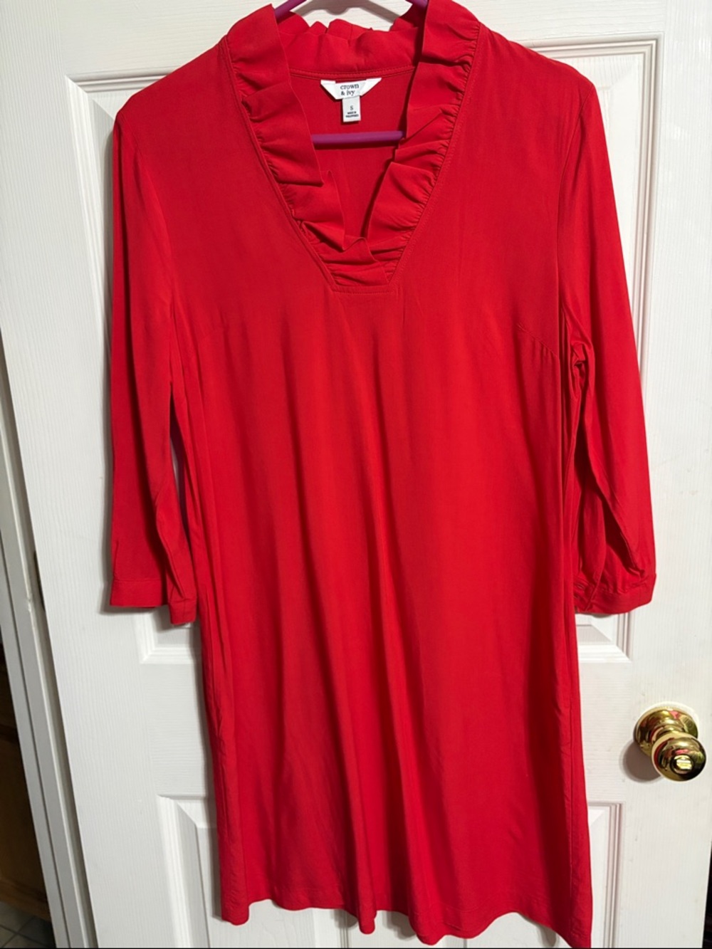 Crown &Ivy Bright Red Ruffle V-Neck Tunic